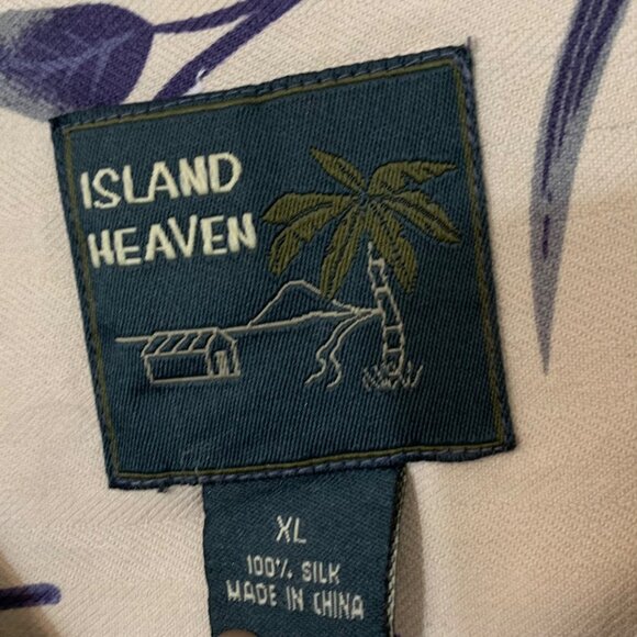 Island Heaven Floral Hawaiian Tropical Shirt 100% Silk Mens XL Button-Up S/S - Picture 4 of 5